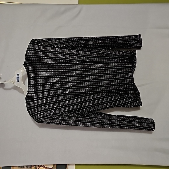 Vintage La Nuit Long Sleeve  Top Sz L Black with  Silver wave embellishments - Picture 2 of 7